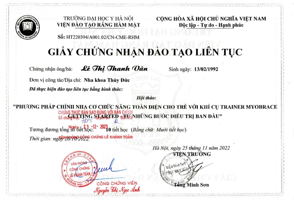 Chứng chỉ đào tạo chỉnh nha