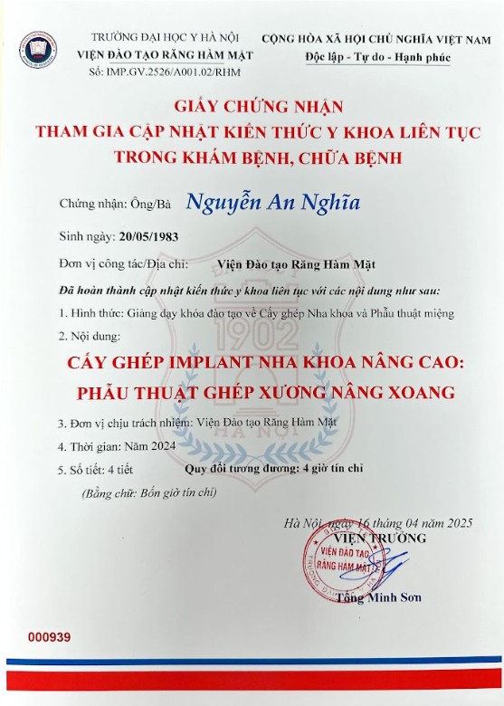 Chứng chỉ BS An Nghĩa