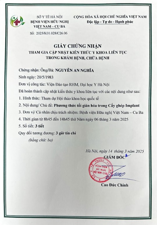 Chứng chỉ BS An Nghĩa