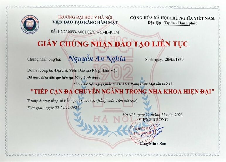 Chứng chỉ BS An Nghĩa