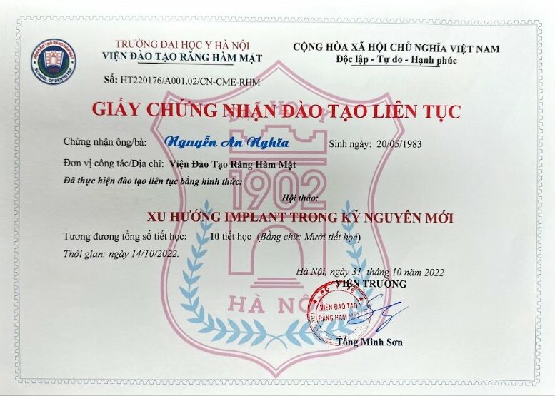 Chứng chỉ BS An Nghĩa