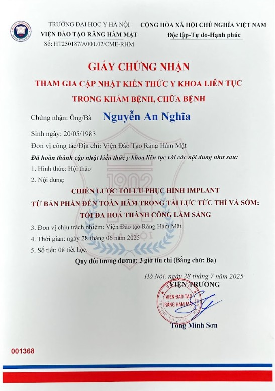 Chứng chỉ BS An Nghĩa
