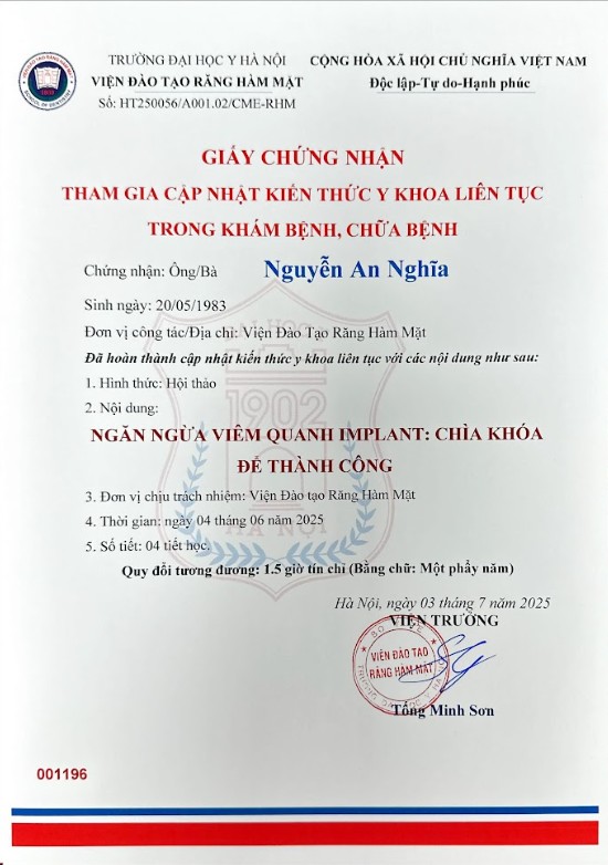 Chứng chỉ BS An Nghĩa