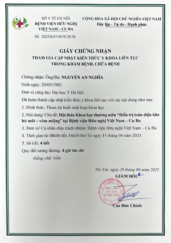 Chứng chỉ BS An Nghĩa