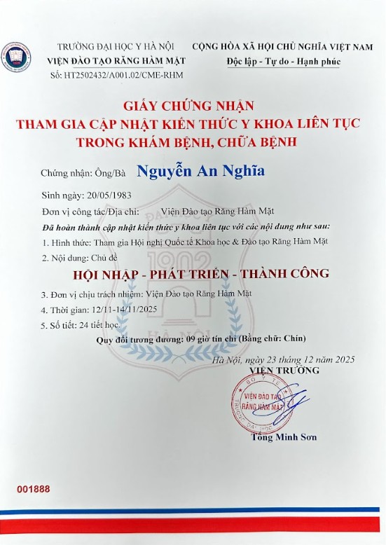 Chứng chỉ BS An Nghĩa