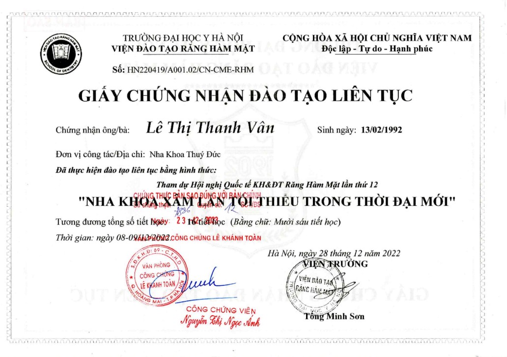 Chứng chỉ đào tạo liên tục