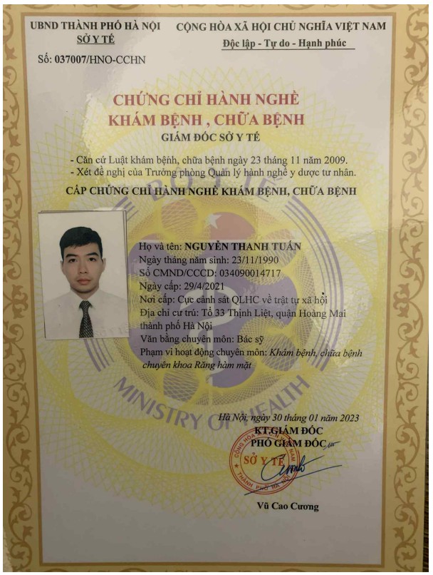 Chứng chỉ hành nghề BS. Tuấn