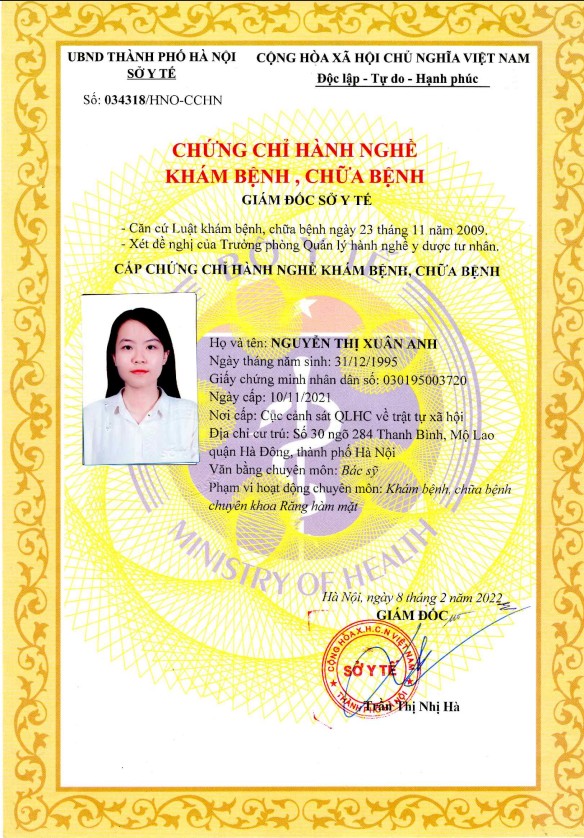 Chứng chỉ hành nghề BS. Xuân Anh